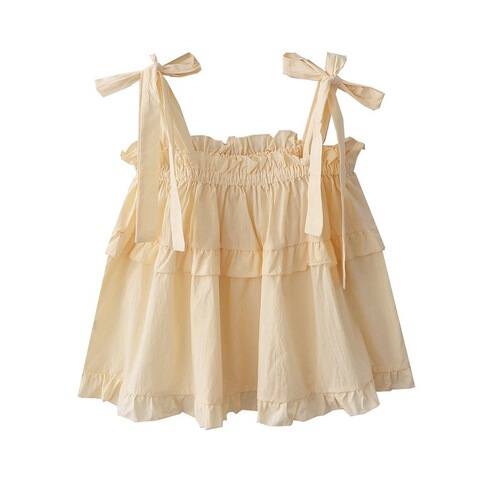 2025 summer new Japanese sweet loose baby style tie bow halter shirt women's solid color vest top