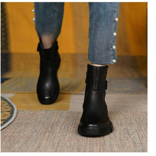 Cross-border European and American Plus-size Martin Boots Women's Wish Foreign Trade British Style Platform Single Boots Retro Flat-soled Amazon Short Boots
