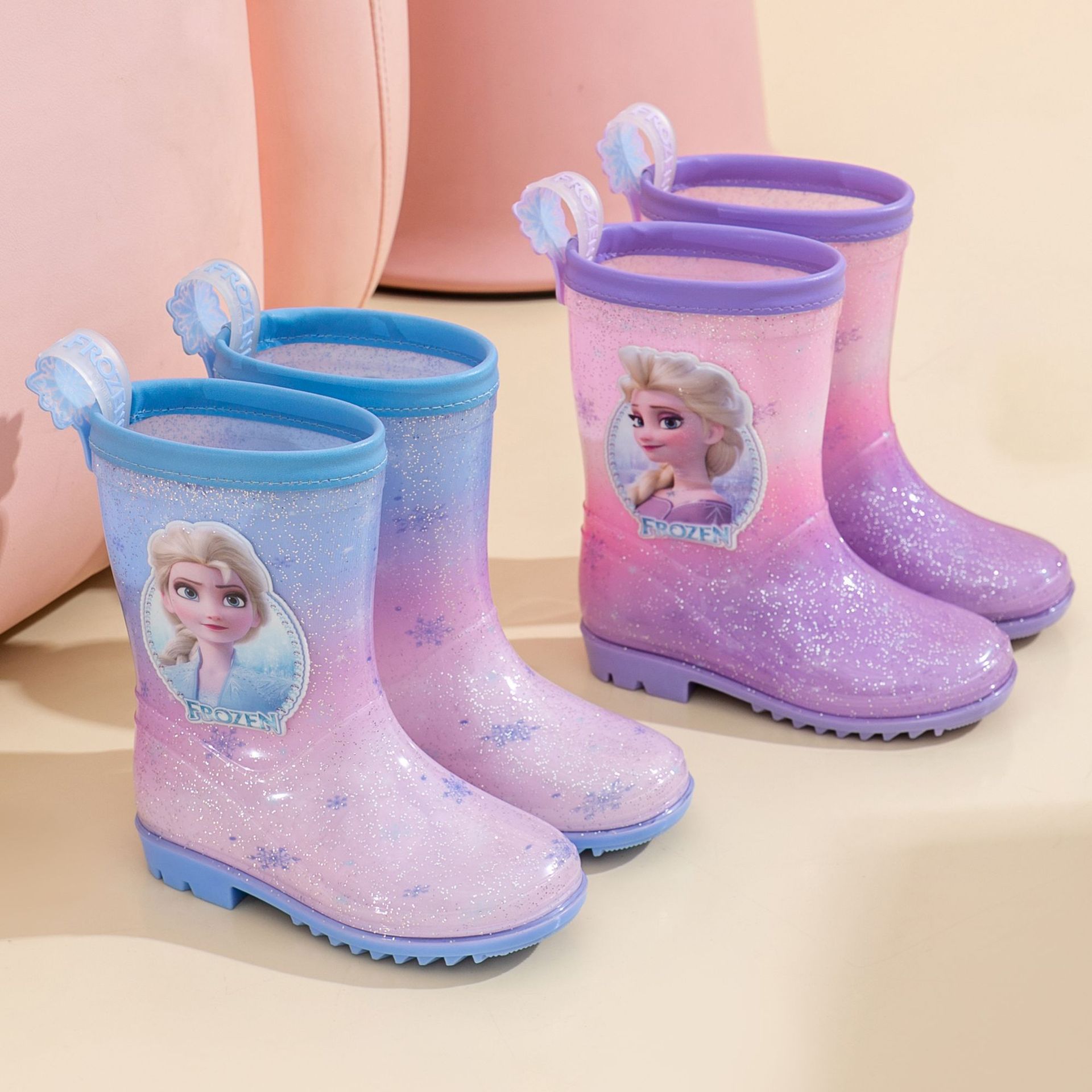 Frozen Children's Rain Boots Girls Four Seasons Rain Rubber Boots Cartoon Princess Elsa Girls Rain Goes Children's Kindergarten