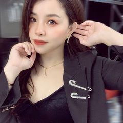 Pin Water Drill Brooch for Women Anti-Bleed Tight Waist Magic Button Silk Scarf Clip Retro Safety Pin Collar Alloy Large