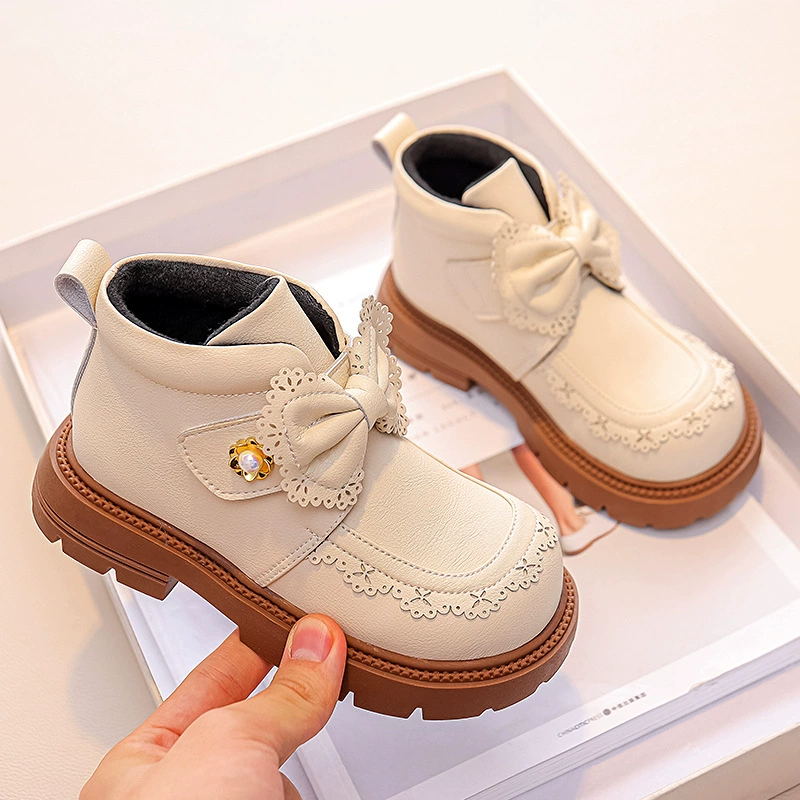 Martens, children's low boots, demi-season fleece shoes, genuine leather