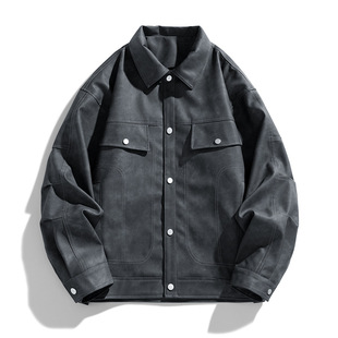 Spring and Autumn New American Style Fashion Brand Retro Lapel PU Leather Jacket Men's Maillard Couple Casual Jacket Men's Wear