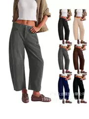 2024 Amazon Fall New Women's High Waist Casual Pants European & American Solid Color Corduroy Loose Straight Leg Long Pants for Women