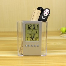 新款供应创意万年历透明笔筒多功能闹钟学生专用电子闹钟儿童闹钟