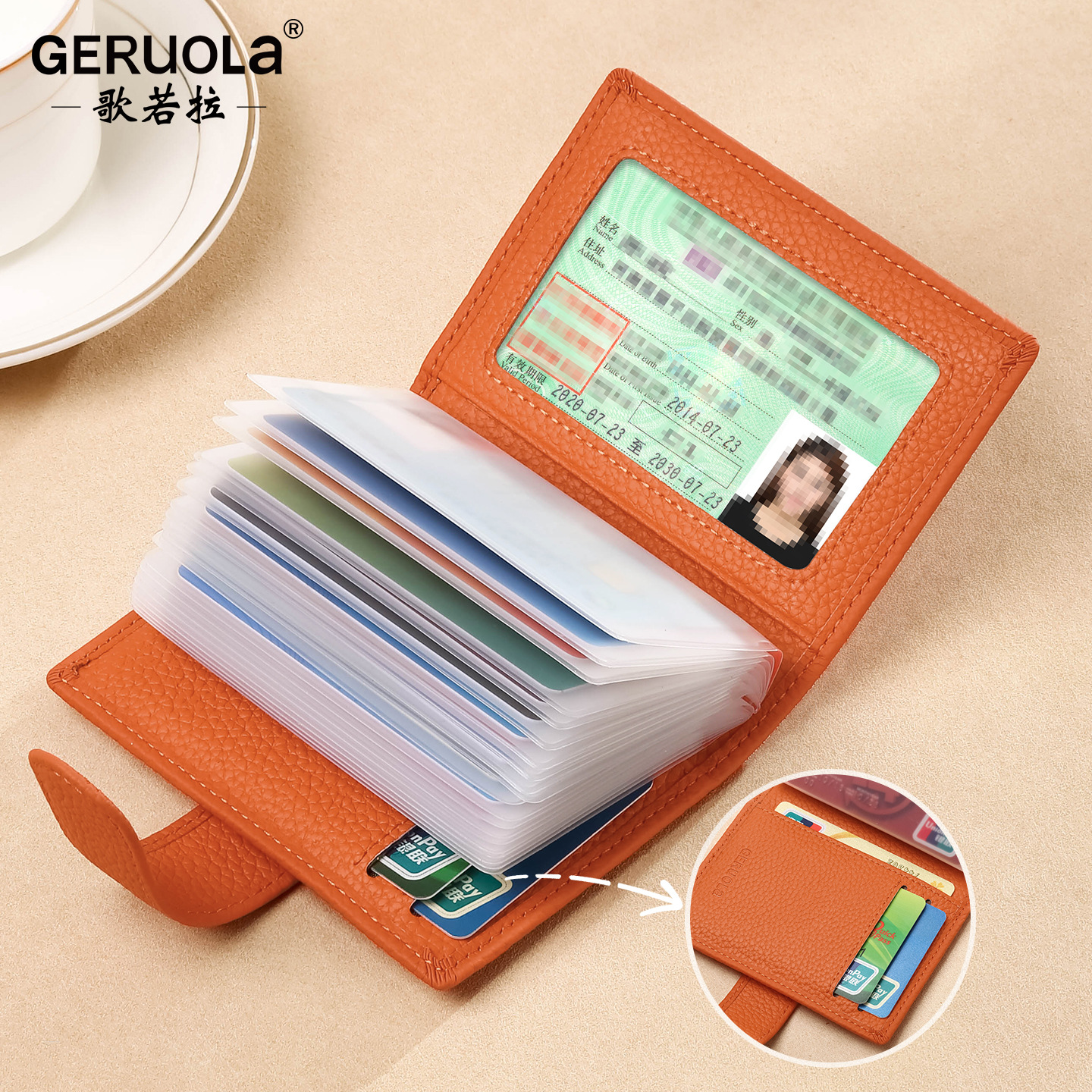 Bolsa de tarjetas de identificación de mujeres bolsas de tarjetas múltiples pincel de cuero anti-robo bolsas de almacenamiento de PVC para mujeres licencia de conducir ins capas de piel de vaca