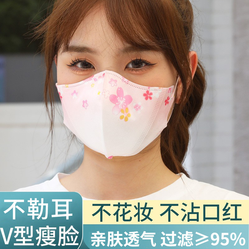 腮红口罩3d立体水刺布可爱印花渐变网红同款粉色2022时尚MASK薄款