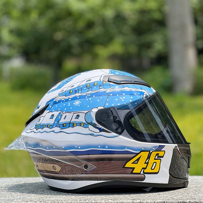 Motorcycle Helmet Personalized Snow House Style with Extended Spoiler