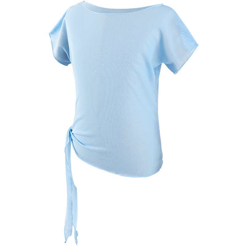 Ropa de baile top de malla de manga corta para Niñas Ropa de práctica corporal de ballet con cordones blusa de gasa de baile clásico para niños
