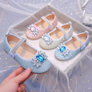 Girls Rhinestone Princess Shoes 2025 Spring and Autumn New Children's Shoes Small Leather Shoes Soft Sole Baby Girls Crystal Shoes