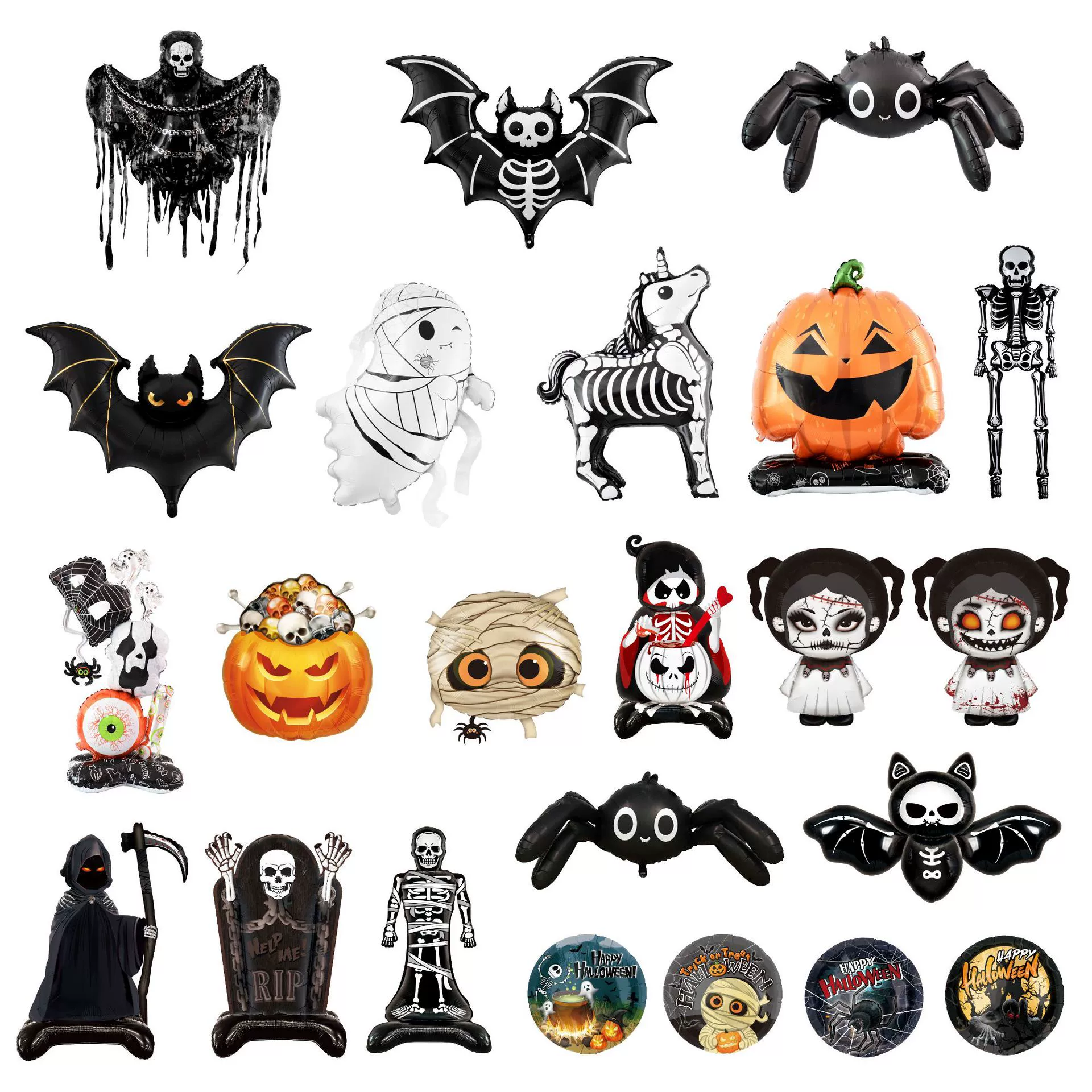 Новый кросс-борт Halloween тыква призрак тыква летучая мышь череп мумия большой стоящий алюминиевый фольга шарик