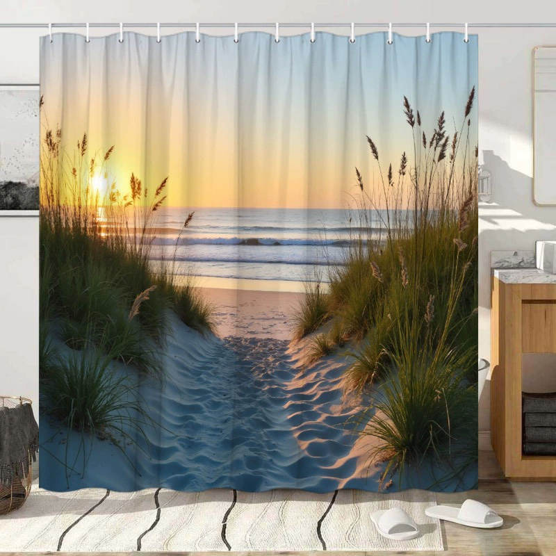 Sunset Beach Dunes Shower Curtain Calming Bathroom Decor Polyester Fabric Bathroom Decor Shower Curtain 12 Hooks