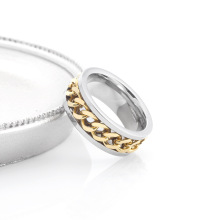 欧美钛钢饰品链条戒指复古潮男女个性朋克真空电镀不锈钢旋转戒指
