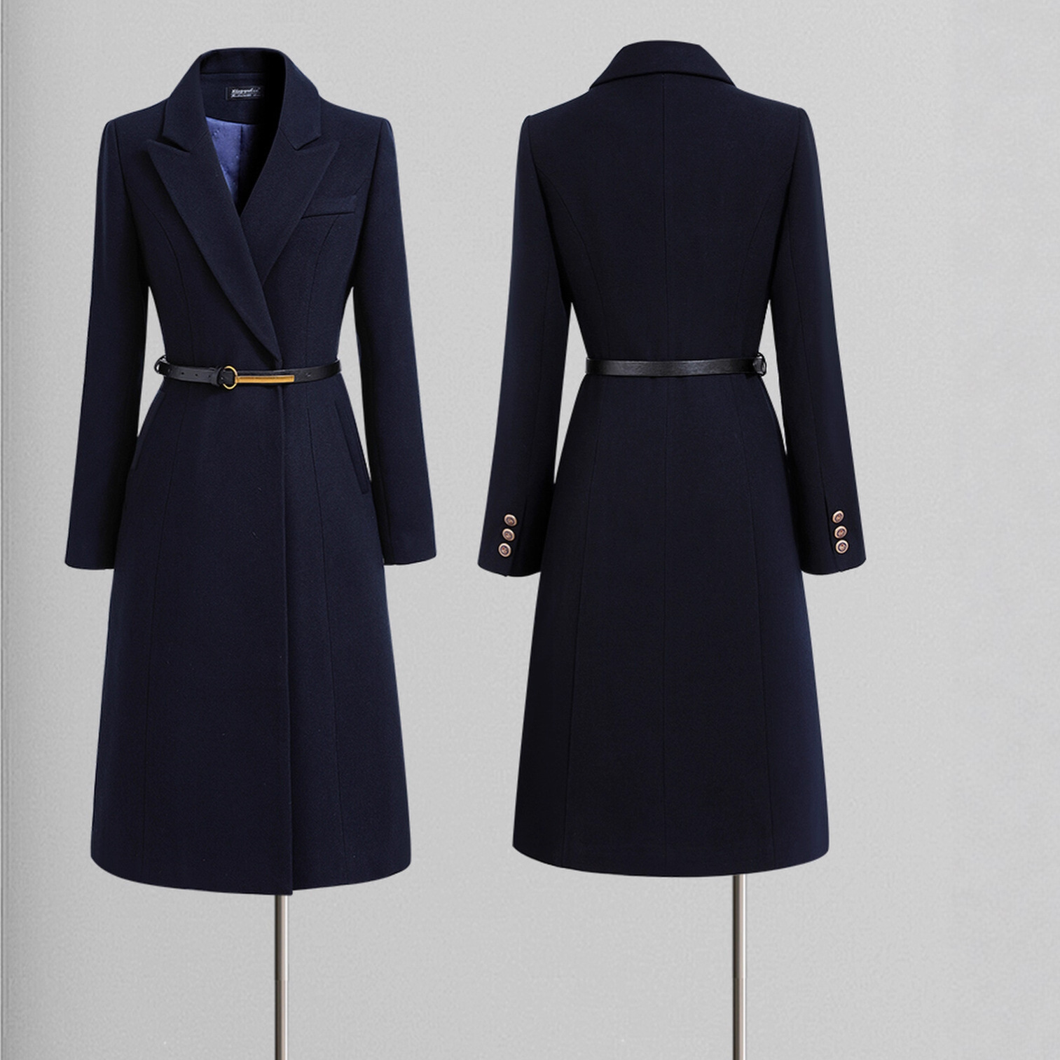 Professional women's winter mid-length woolen coat, thickened, suitable for hotel reception staff, customer service, and real estate sales department uniforms