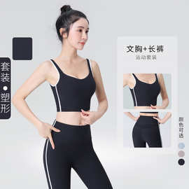 纯色瑜伽服套装女运动内衣美背文胸收副乳健身裤高腰收腹提臀秋季