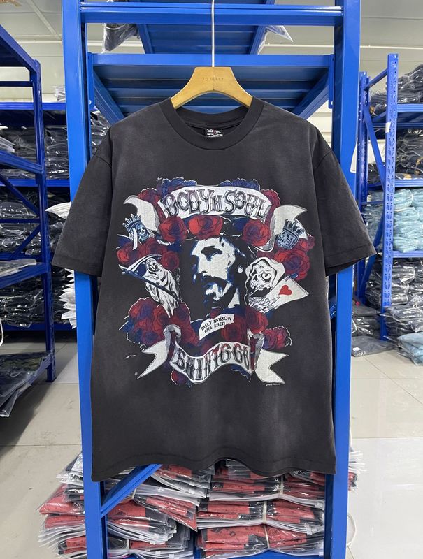 高品質 SAINT MICHAEL ICON ウォッシュ加工 オールド半袖 アメカジ レトロ プリント カップル Tシャツ 男女兼用|undefined