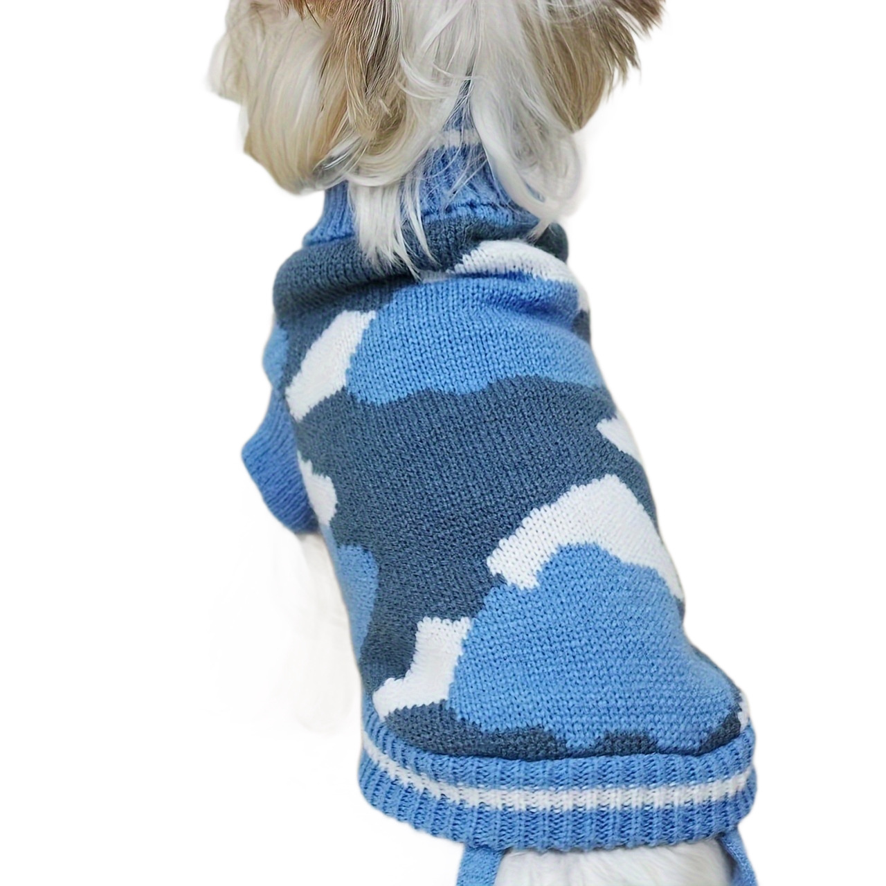 Pulover pentru câini Toamnă și iarnă Pulover tricotat Câine mic Teddy Bichon Animal de companie Haine calde Stil de camuflaj albastru