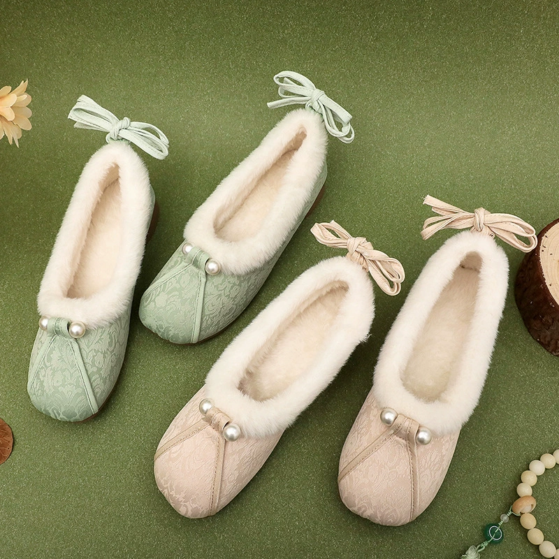 Демисезон Hanfu, обувь, слипоны, обувь из фетра тёплая с жемчугом, мягкая подошва