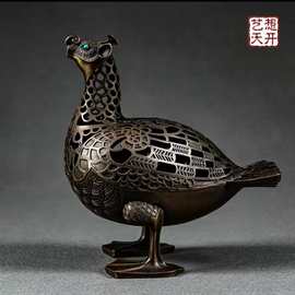 定制金属工艺品精密铜制品铸造仿古纯黄铜摆件装饰品鸟尊镂空香器