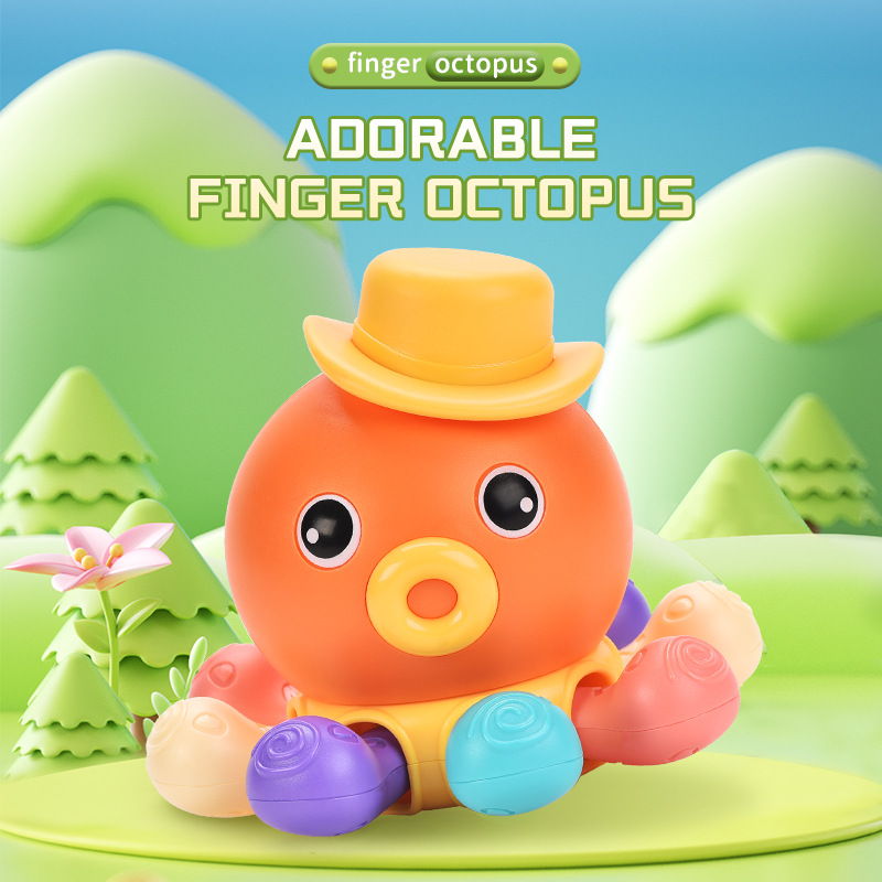 Nuevos productos transfronterizos 0 - 3 dedos ejercicio de color juguetes cognitivos amazon pulpo divertido roer juguetes para niños