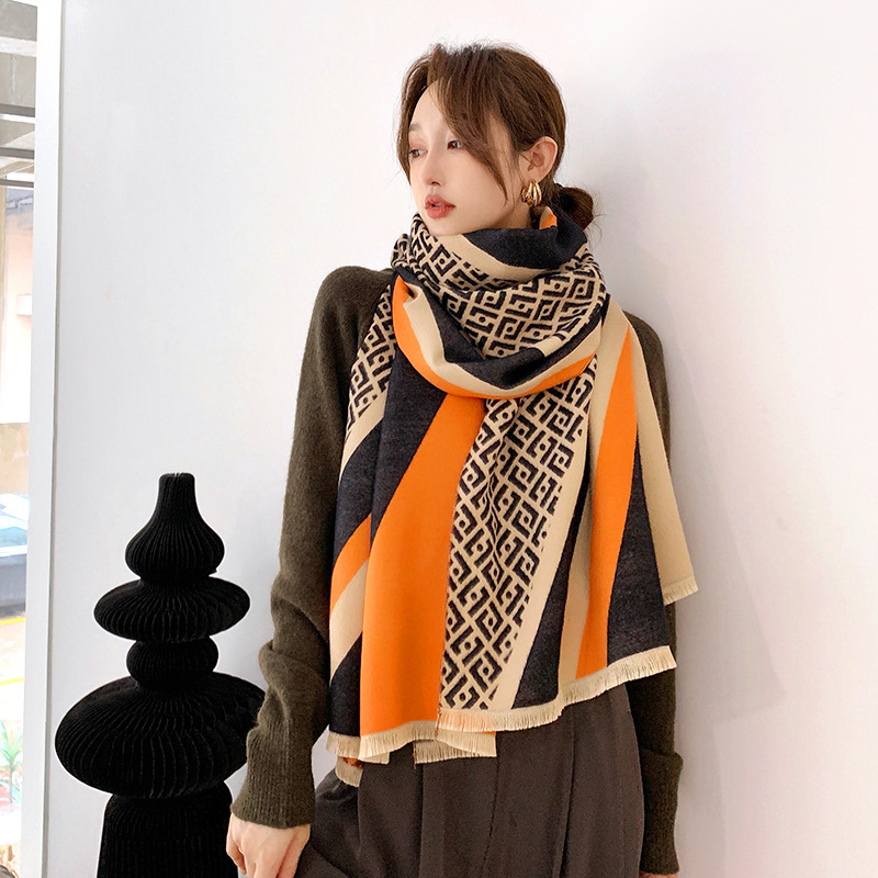 F-letter bufandas mujeres invierno 2024 nuevo versátil otoño invierno de alta calidad sensación de lana calentamiento collar y chal doble uso