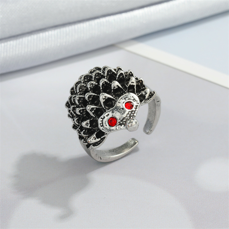 Retro Punk Butterfly Hedgehog Owl Frog Ring Female Ancient Silver Animal Open Ring display picture 11
