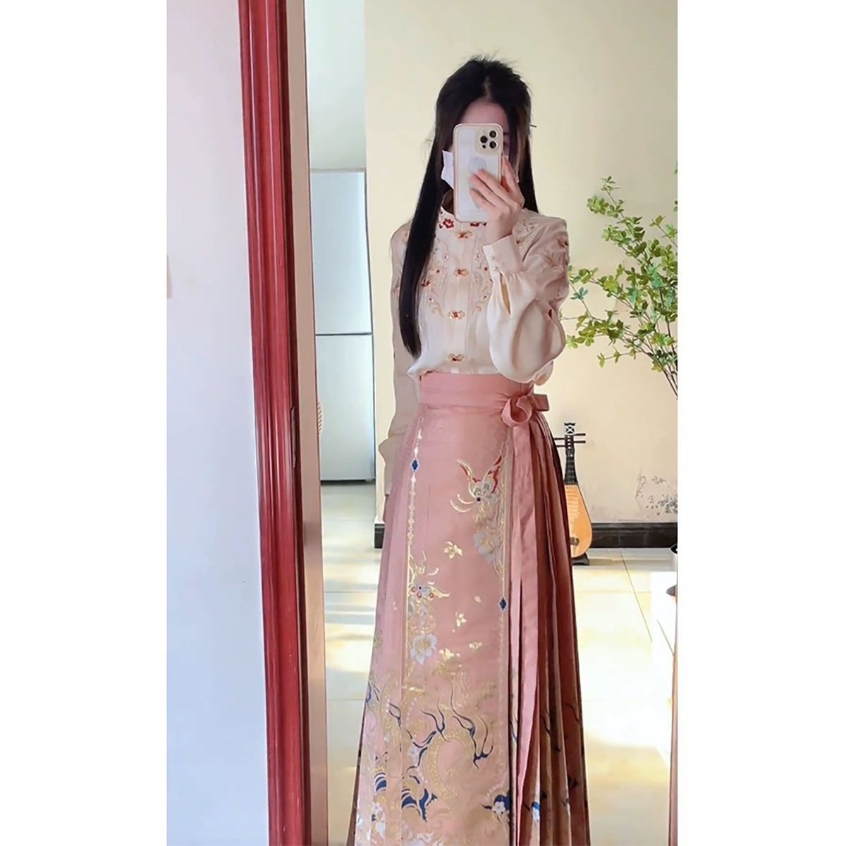 New Chinese Style Improved Pink Hanfu Mamian Skirt Women's Spring and Autumn Style Petite Bridesmaid Dress to Look Taller