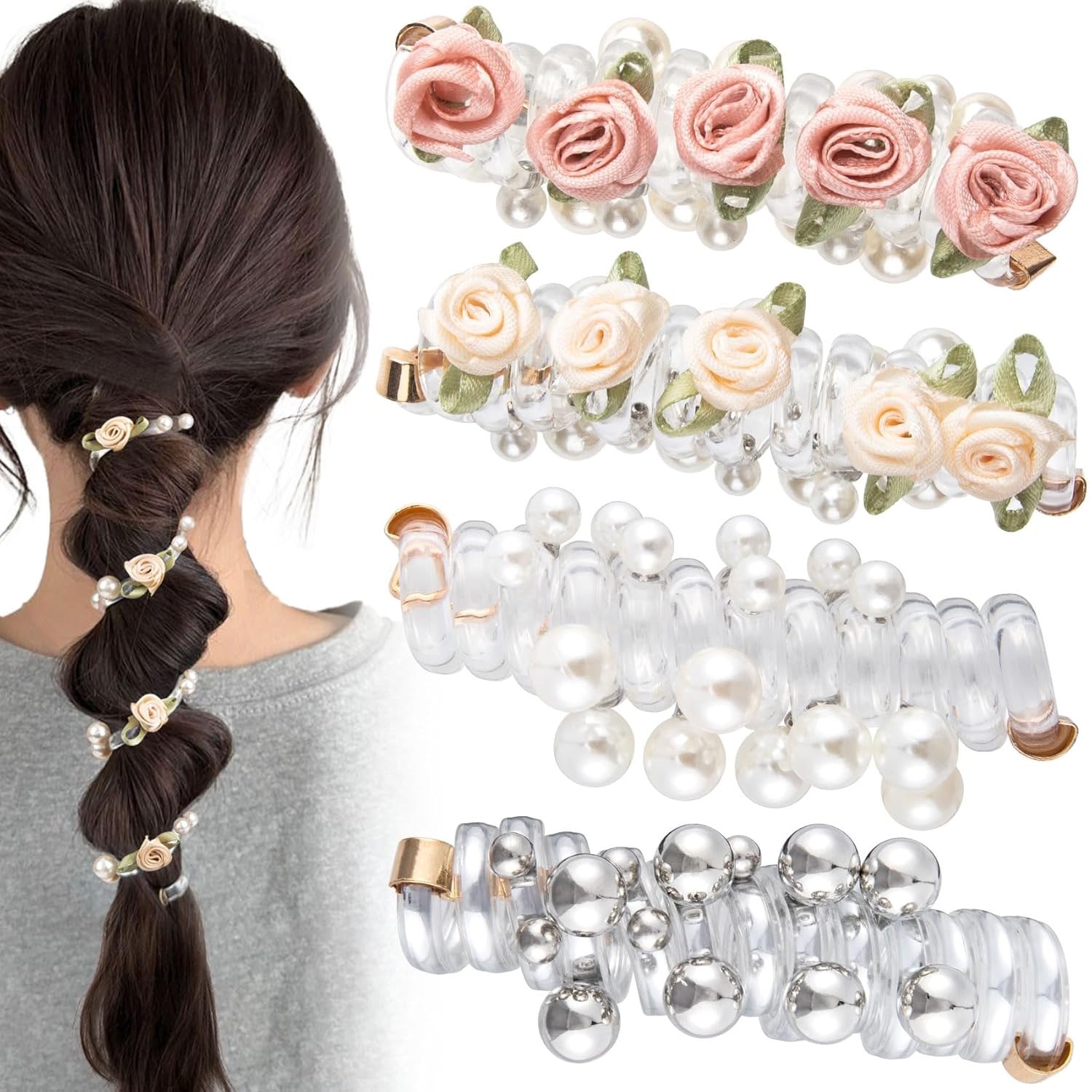 Línea telefónica trenzada transfronteriza, anillo para el cabello, perla, cabello trenzado recto, artefacto femenino, cola de caballo alta, burbuja, cabello trenzado, cuerda, accesorios para el cabello