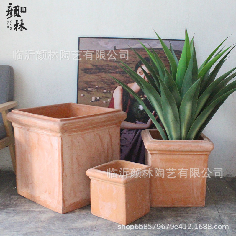 Cerámica roja de maceta cuadrada para hacer viejas macetas de cerámica gruesa maceta cuadrada gran jardín de árboles de plantación de viento maceta paisajismo cerámica de jardinería