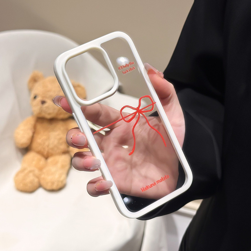ins风爱心蝴蝶结支架适用苹果16PRO手机壳亚克力透明iPhone14/15|undefined