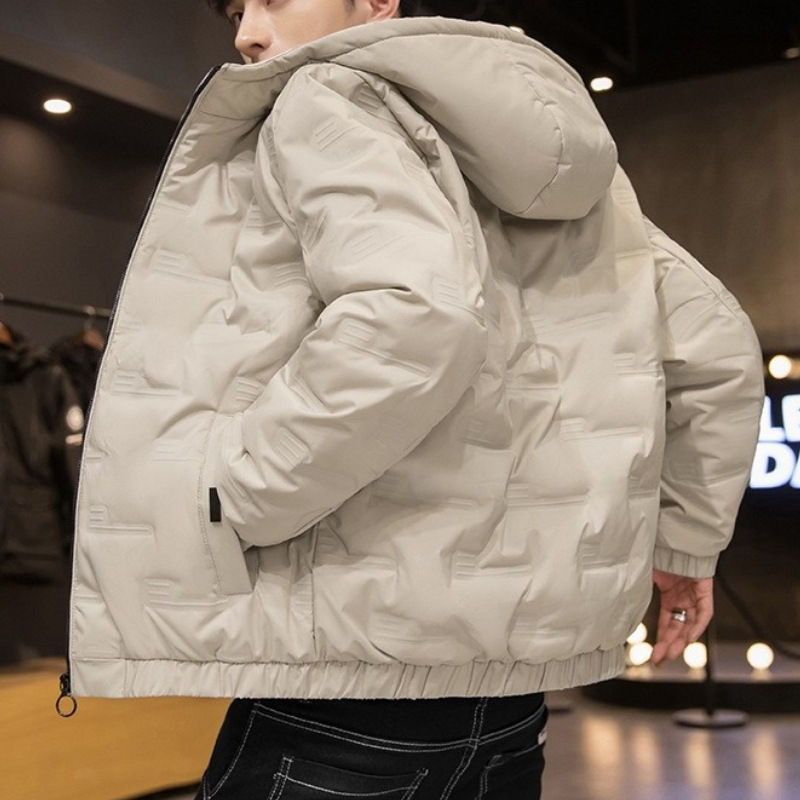 Men's Down Cotton-padded Jacket Winter New Fashion Casual All-match Youth Warm Short Hooded Solid Color Warm Jacket