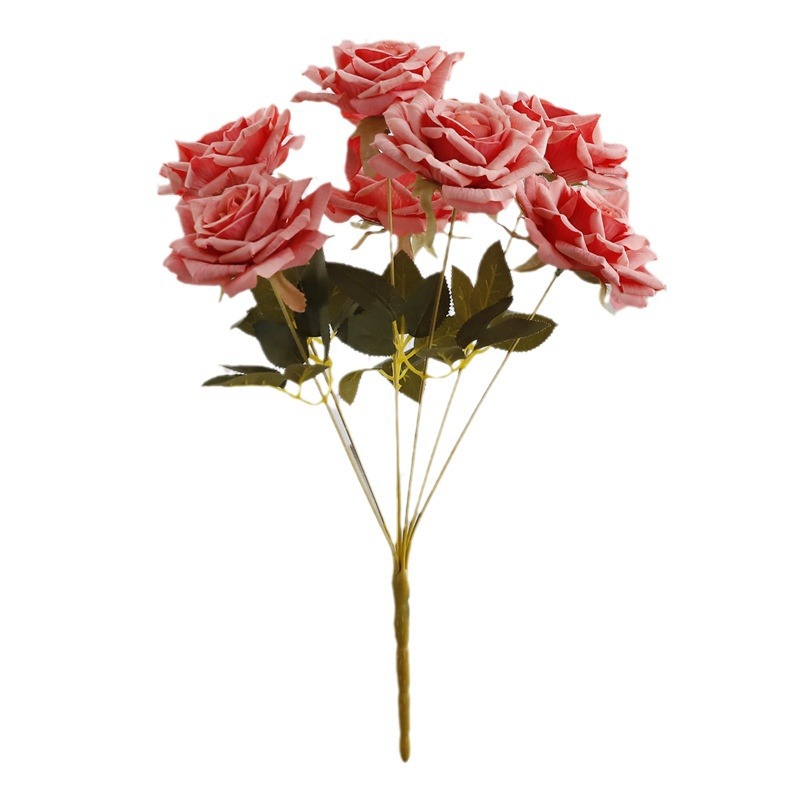 7 cabezas capuchino en relieve ramo de rosas flores artificiales boda decoración de coche flores falsas ramo de flores secas sentido de alta gama