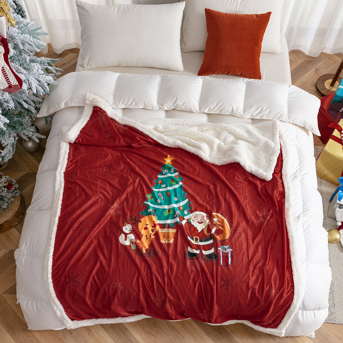 圣誕系列新款外貿(mào)出口亞馬遜速賣通秋冬超柔保暖雙面絨羊羔絨毯