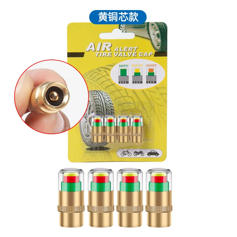 Vehicle tire pressure warning cap 4 loaded tires, 4 loaded pins, 4 loaded 2.4Bar copper core car tire pressure monitoring cap
