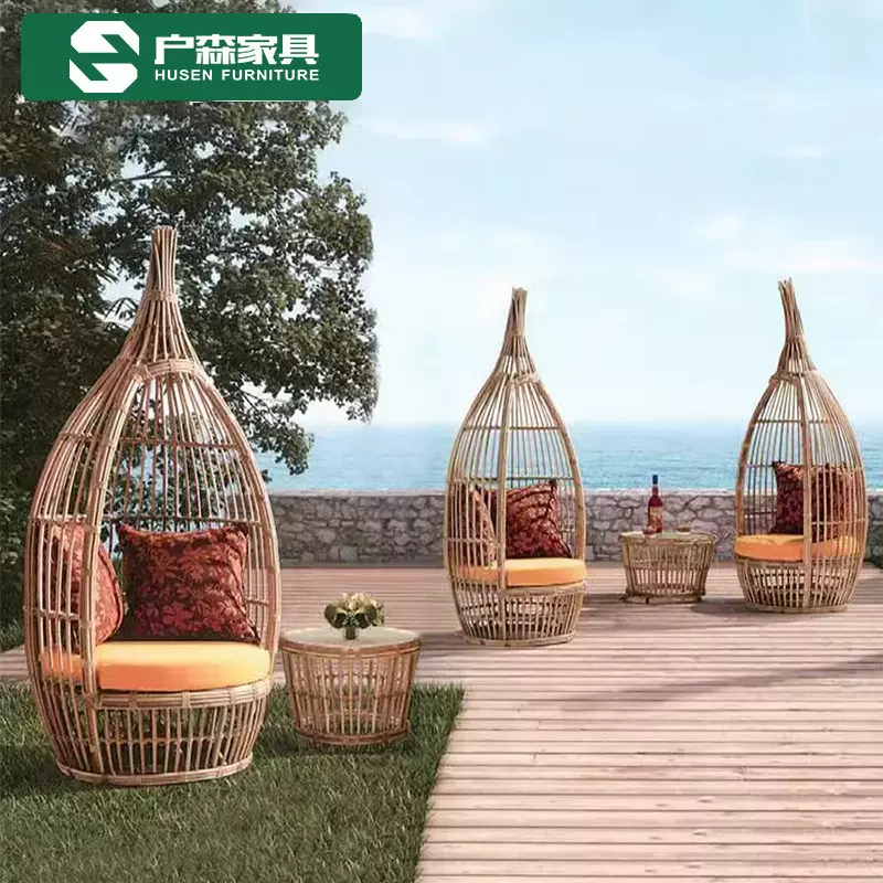 网红藤艺圆鸟巢躺椅户外鸟笼休闲床沙滩藤编沙发花园藤椅室内家具