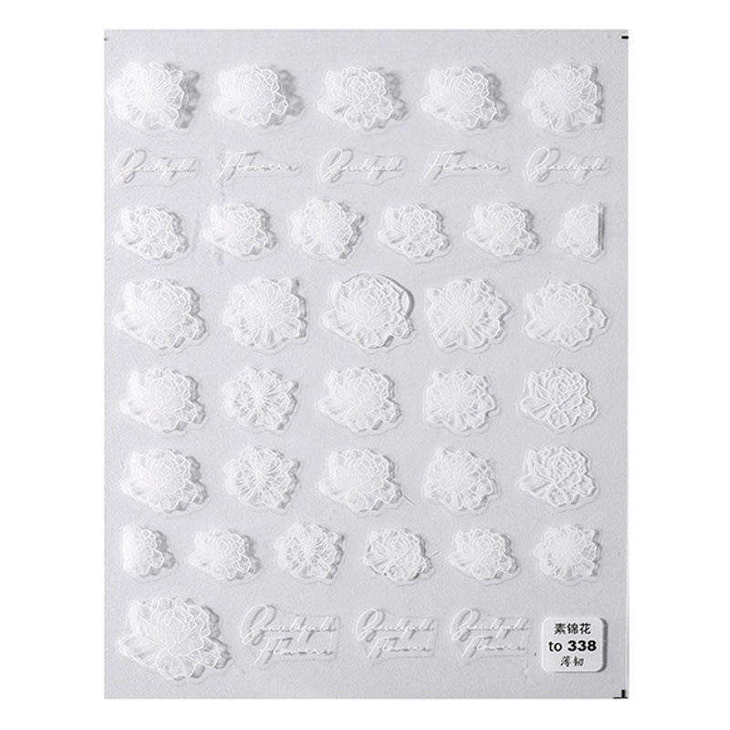 De estilo japonés en línea celebridad uñas pegatinas encaje hueco calcomanías Jade bloqueo esmalte alivio impermeable acabado blanco con adhesivo