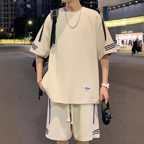 Summer Men's Fashion Simple Matchable Casual Sporty Set Men's Trendy Loose Comfortable Breathable Short-Sleeve Two-Piece Set
