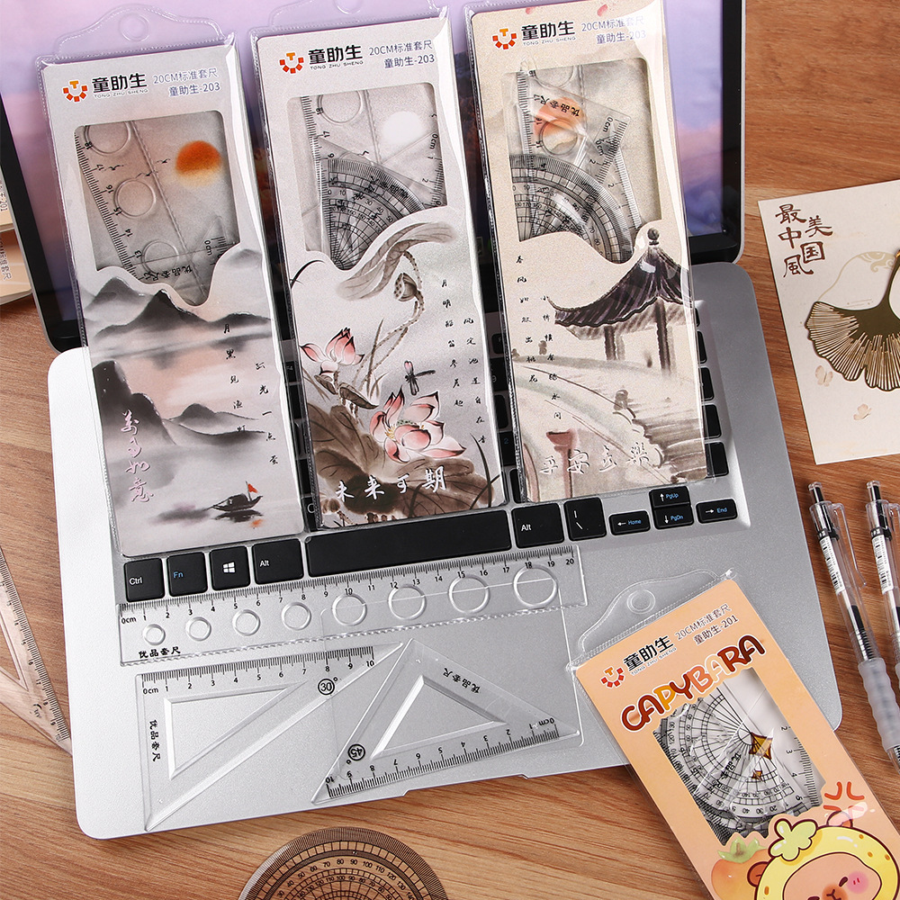 Regla de estilo antiguo creativo para estudiantes de primaria, cuatro piezas para el examen, regla de triángulo especial, 20cm papelería al por mayor