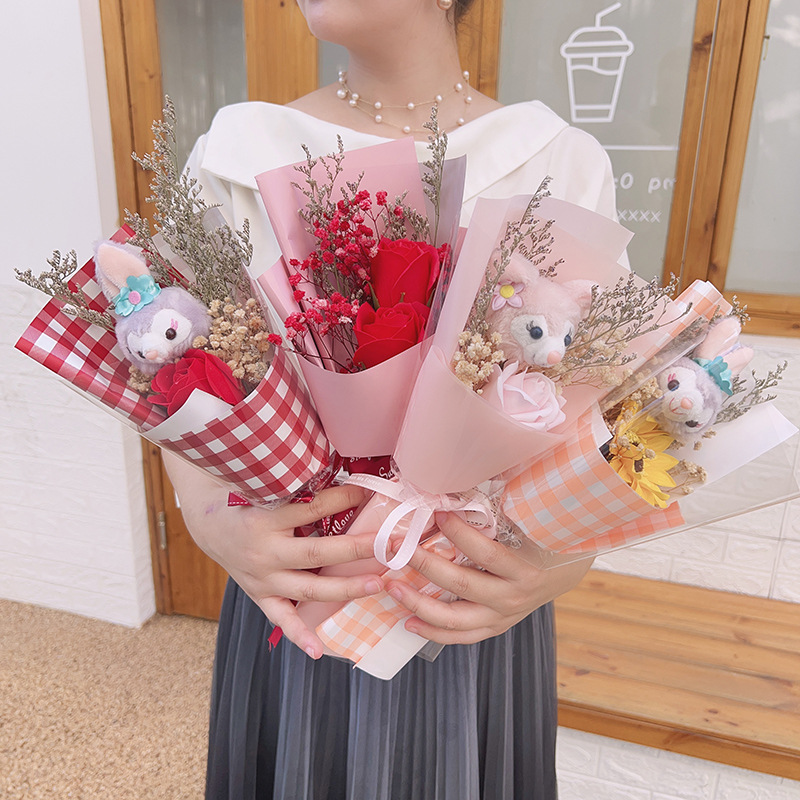Regalo del Día de San Valentín, ramo de muñecos Star Dew, rosas de imitación estrelladas, flores secas, flores de cumpleaños para niñas
