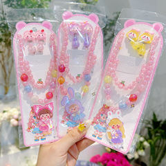 Children's Hair Clips BB Clip 2023 New Spring Summer Shredded Hair Clips Forehead Clips Cute Little Girl Necklace Ring Set