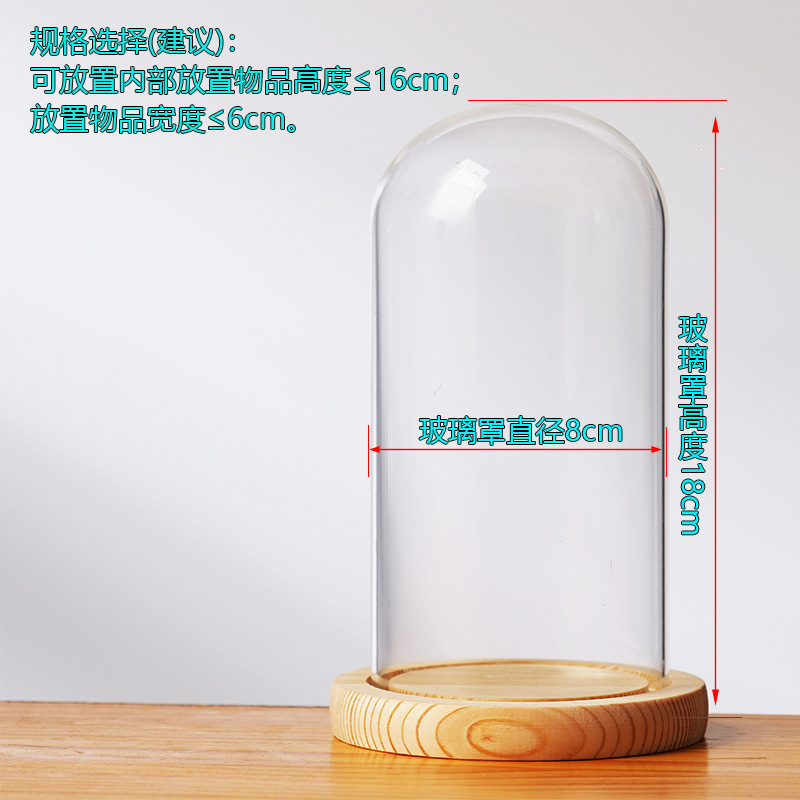 Cubierta cilíndrica de vidrio transparente sin lámpara de madera de estilo inmortal cubierta de polvo de flores hecha a mano decoración creativa de escritorio de bloques