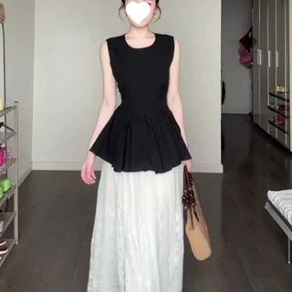 2026气质夏季新款法式感掐腰显瘦无袖背心上衣女蕾丝半身裙套装女
