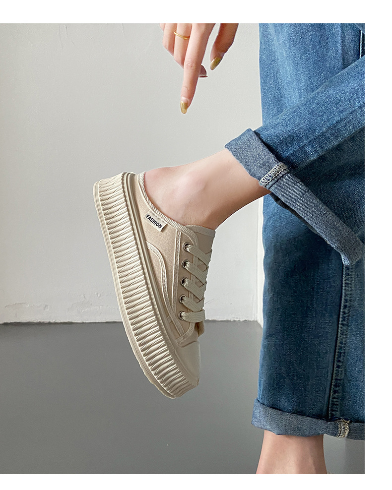 2024 verano nuevos zapatos de galleta ins moda versión coreana de todos los zapatos de lona de arrastre medio zapatos casuales de estudiante de suela gruesa_voghion.com