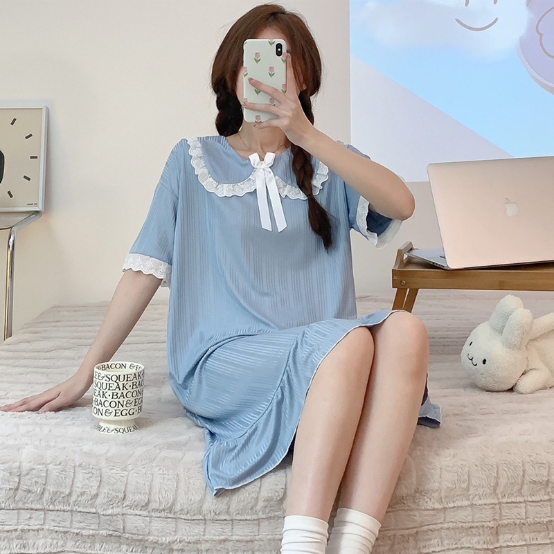 Pijama de verano de mangas cortas cuello de muñeca dulce hadas corte coreana estudiante pijama princesa ropa de estilo doméstico