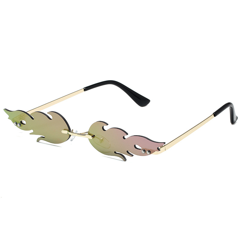 2021 new cross-border flame sunglasses personalized fashion sunglasses metal frameless party glasses factory wholesale