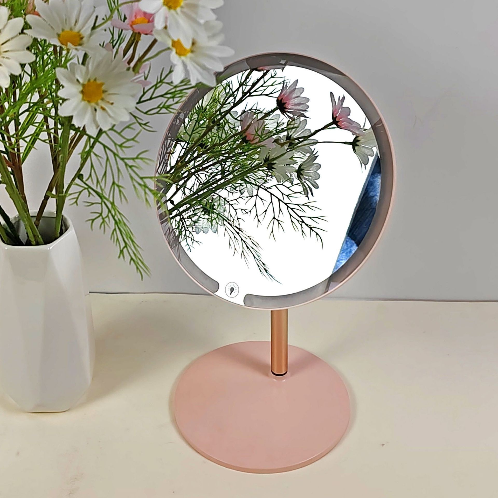 Espejo de maquillaje LED de sobremesa para mujer, espejo pequeño con luz de relleno, espejo de tocador de plástico para escritorio, espejo de hogar, espejo de maquillaje con luz