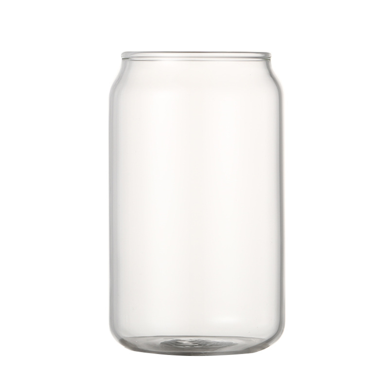 Vaso de vidrio creativo para cola, vaso con forma de lata de alto valor estético, fabricante de vasos con pajita para café, moderno y sencillo.