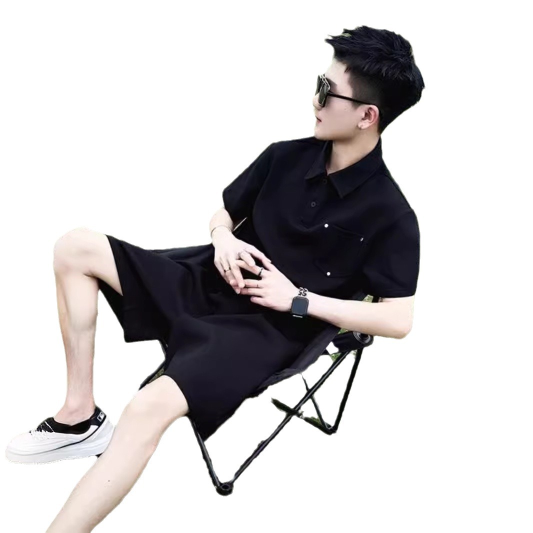 Men's Short-sleeved Polo Shirt suit Business Trendy Brand Loose Casual Shorts Two-piece Pack Summer Men's Wear Collocation Set