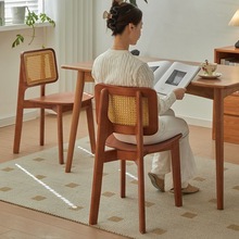 中古藤编餐椅吃饭凳子家用餐桌椅实木靠背椅复古设计师原木藤编椅