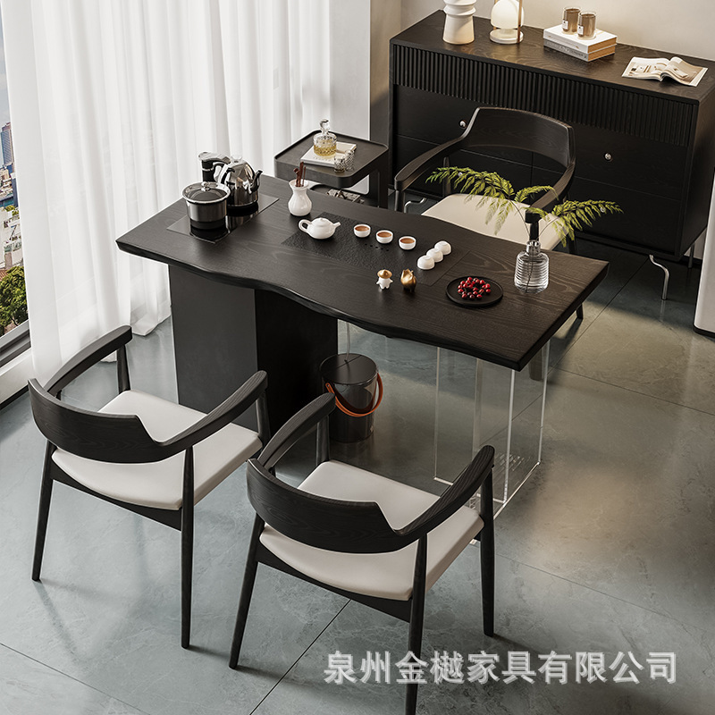 アクリル侘び寂び風無垢材茶テーブルと椅子の組み合わせ、家庭用バルコニー、小規模住宅用茶卓、カスタムメイドのレジャー家具|undefined