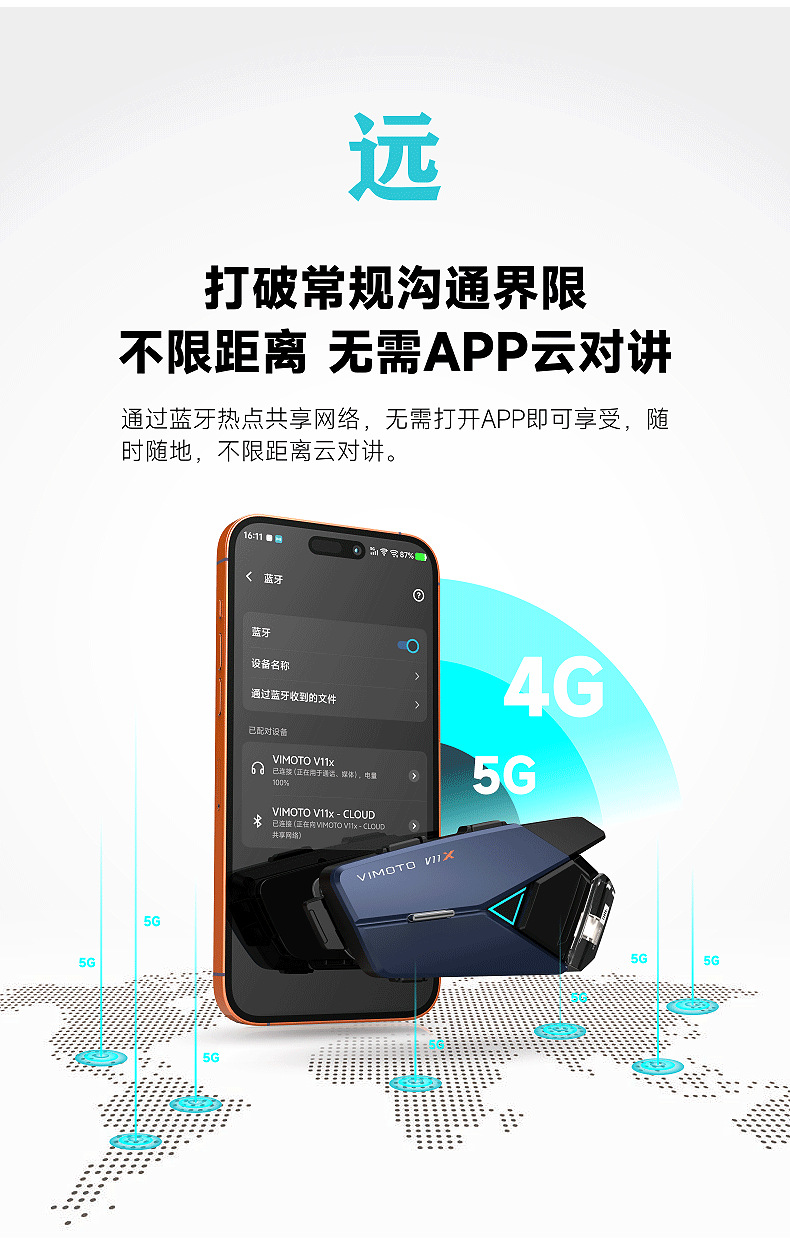 Vimoto V11X/V11S/V10Xr Motorcycle Riding Helmet Bluetooth Headset with Jbl Earphones for Full-Face and Half-Face Helmets